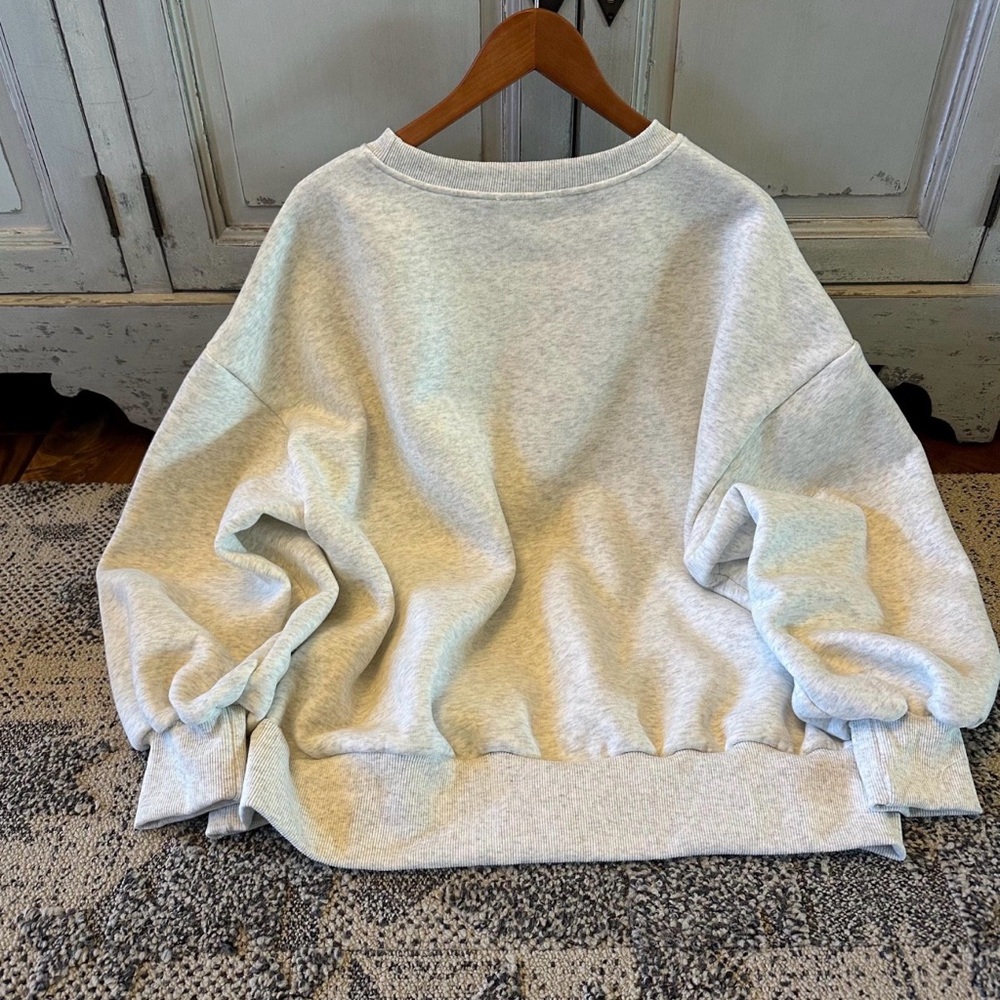 Varsity Letter Cozy Oversized Cozy Grey Sweatshirt Top Sweater - Picture 5 of 8